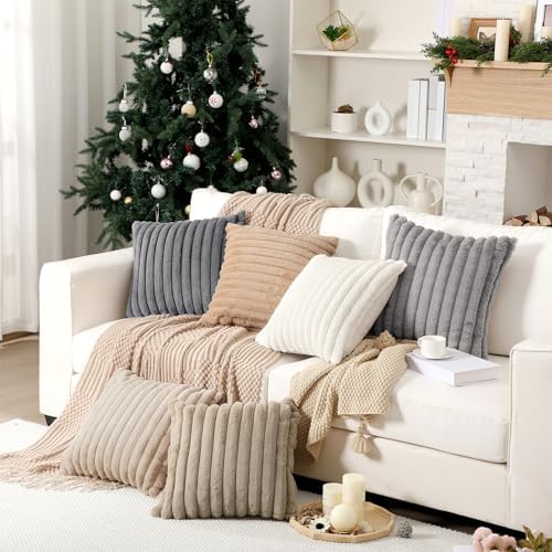 Mixweer 6 Pcs Neutral Faux Fur Plush Throw Pillow Covers 18x18 Inch by Mixweer