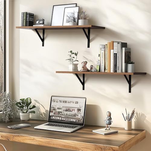 Tectocker-DOU 31.5" Long Floating Book Shelves for Wall, Heavy Duty, Brown - Image 5
