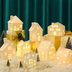 Cindeer 26 Pcs Ceramic Christmas Village Set LED Lighted White,Classic - Image 6