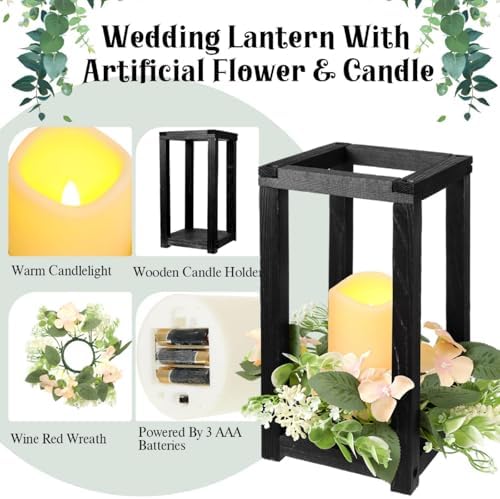 Hushee 30 Pcs Wooden Wedding Lantern Centerpiece Candles Wreaths Set,Black - Image 4