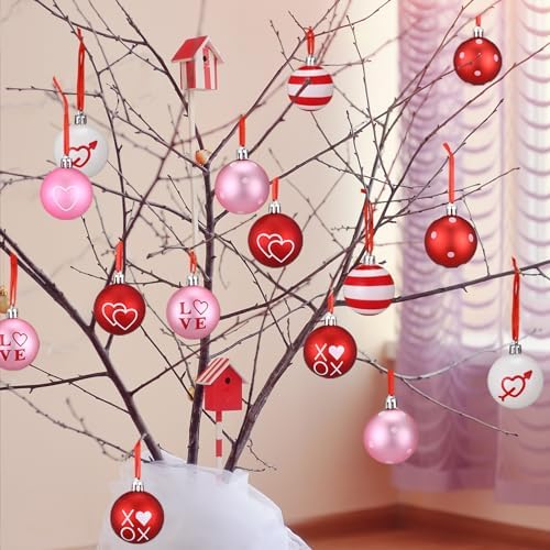 Libima 40 Pcs Valentine's Day Hanging Ball Ornaments Plastic Tree Decorations Valentine Ball Decorative Supplies Painted Love Ornament for Valentine's Day Party Decor,1.97 in(Love) - Image 2
