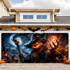 Halloween Garage Door Banner 7x16ft, Gothic Pumpkin Reaper Wizard by LEIWEIHOPE