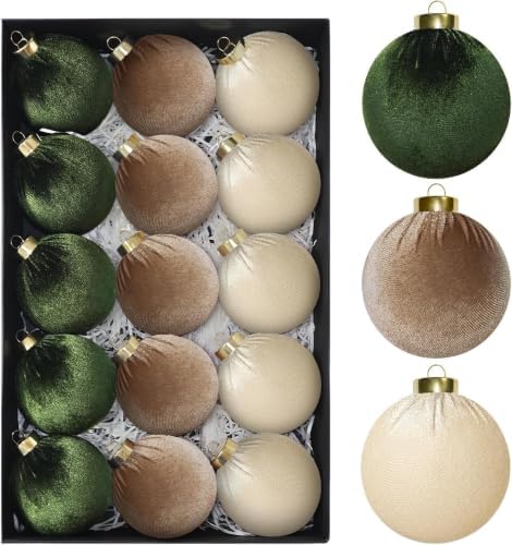 15 Pcs 3.15" Green and Brown Velvet Balls Ornaments for Christmas Tree by Unknown