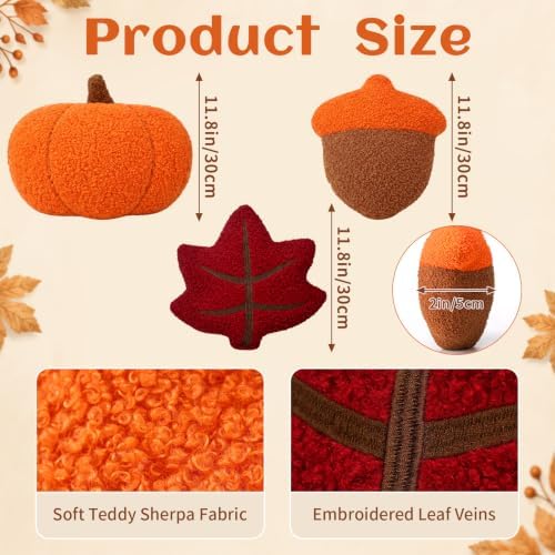 Amyhill 3 Pcs Fall Throw Pillows Maple Leaf Pumpkin Acorn Plush Stuffed 12" - Image 2
