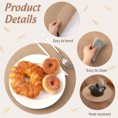 50 Pcs 11.8 Inch Burlap Round Placemats Bulk, Natural Table Mats - Image 3