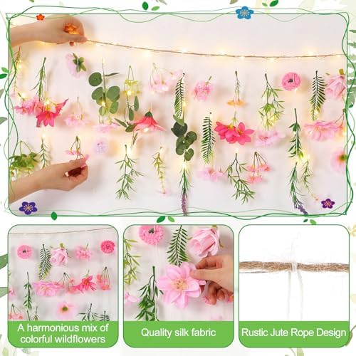 Suncalla 5.6 ft Wildflowers Hanging Garlands with LED Lights Artificial Flower Wall Decor Fake Rustic Floral Vines Rose Eucalyptus Daisy Backdrop Set for Ceiling Farmhouse Wedding Home Garden(Cute) - Image 3