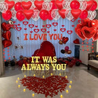 It Was Always You Light Up Letters Proposal Decorations, 14Pcs 6.3" Sign with 24Pcs Flameless Heart Candles 2000Pcs Red Artificial Rose Petals 40Pcs Latex Balloons 10Pcs Heart Balloon Valentine's Day - Image 5