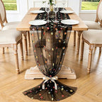 BINBE 6pcs Black Daisy Spring Table Runner Embroidery Gauze 10FT Florals Seasonal Tulle Holiday Birthday Kitchen Dining Table Decor for Home Party - Image 2