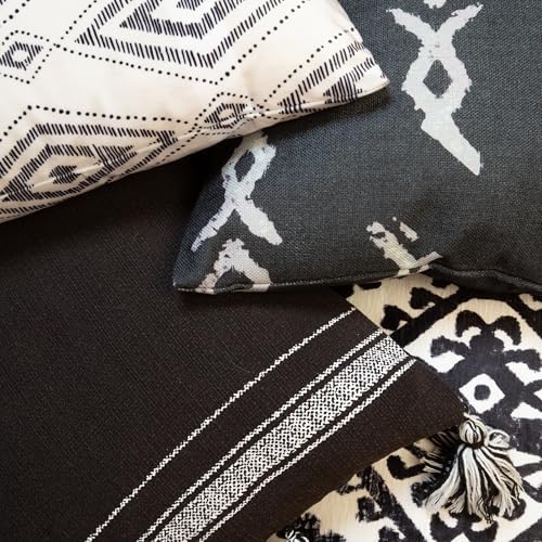 Black & White Decorative Throw Pillow Covers, Set of 4, 18x18 Inch Geometric Ikat Textured Accent Pillow Cover 4 Pack - Image 6