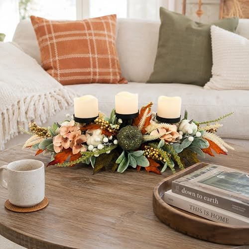 Svndlyn 25 Inch Fall Candle Holder Centerpiece with Colorful Pumpkins - Image 5