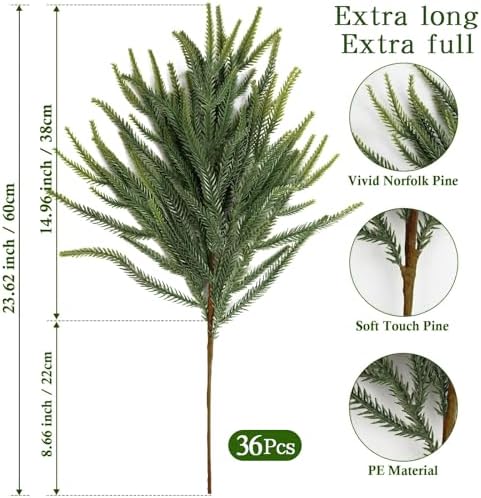 36Pcs Christmas Norfolk Pine Stems, Real Touch Branches, Greenery Picks - Image 2