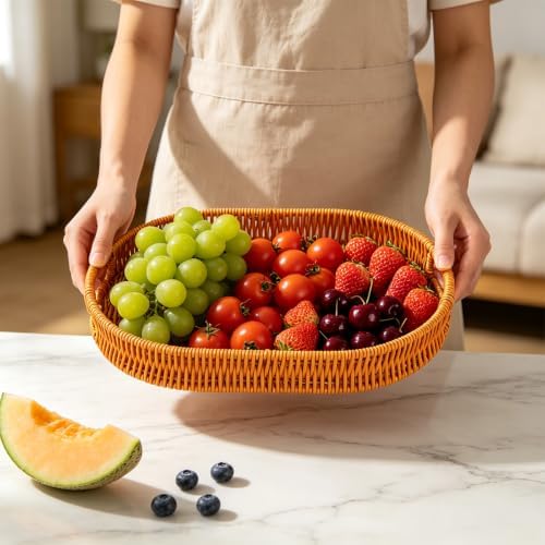 3pcs Woven Baskets Serving Trays, Poly Wicker Bread Basket Oval Tray for Fruit, Breakfast, Drinks, Entryway Table Storage Basket, Dining Coffee Table Centerpiece Decor (3, Light Color) - Image 5