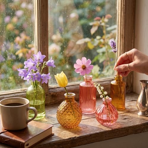 80 Pcs Colorful Glass Bud Vase Set, Small Colored Vintage Vases for Centerpieces, Cute Glass Bud Vases in Bulk,Decorative Flower Vases for Wedding Home Table Decor - Image 6