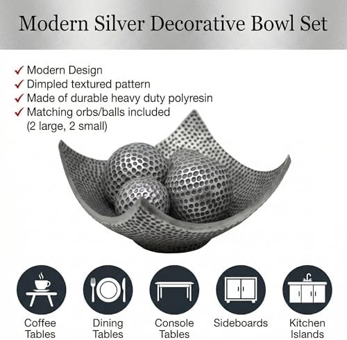 Seraphic Coffee Table Decor, Decorative Centerpiece Scoop Bowl, Silver - Image 2