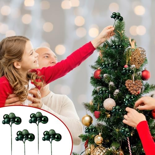 Daifunli 8 Pcs Dark Green Christmas Tree Picks 7.87 Inch Christmas Balls Ornaments Xmas Hanging Decorations for Xmas Tree Topper DIY Wreath Holiday Floral Vase Fillers Crafts Home Decor - Image 7