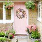 22 Inch Vintage Floral Wreath - Artificial Purple Pink Rose, Peach Dahlia, Hydrangea & White Berry with Boxwood, Lamb's Ear, Willow Eucalyptus, Indoor Outdoor Farmhouse Front Door Decor - Image 2