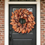 26" Artificial Fall Magnolia Leaf Wreath for Front Door Decoration (Orange) - Image 2