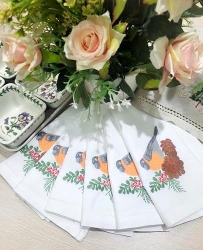 Embroidered Cloth Napkin Bird and Pine Christmas Cotton Napkins Set of 6, 20x20 Hemstitch Table Napkins Machine Washable, Daily & Christmas, Great Gift Ideas - Image 7