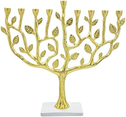 The Dreidel Company Large Gold Hanukkah Menorah Tree of Life with Stone Base 11 Imces Long by TheDreidelCompany