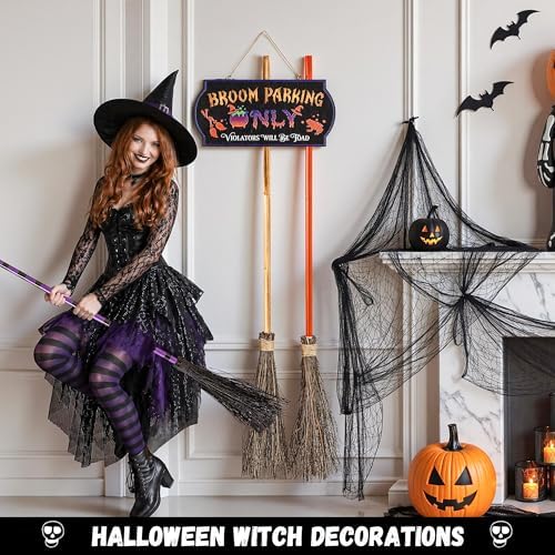 ELAMAS Halloween Decorations Light-Up Broom Parking Only Sign with 3 Witch Brooms, Violators Will Be Toad Funny Witch for Indoor Wall Outdoor Front Porch Yard Party Decor or Home Office Living Room - Image 6