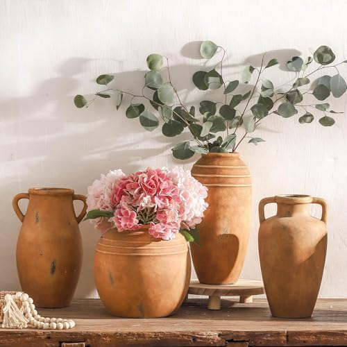 Ceramic Vase with 2 Handles, 11.41 Inch Rustic Farmhouse Vase - Image 6