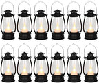 12Pcs Mini Lantern for Cowboy Halloween Christmas Wedding, Black 6" Candle Lantern with Flickering LED for Camping Western Party Decorations, Table Centerpiece, Hanging Lamp Ornaments Bulk by ReperlaSpecialMiniSmallLanternDecoration