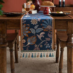 Vintage Floral Jacquard Table Runner with Multi-Color Tassels Luxury French Farmhouse Spring Table Runners Blue for Home Decor Dining Kitchen Living Room Coffee Tables 102" by EphyrosaHome
