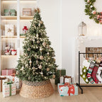 ELYKEN 28 Inch Wicker Christmas Tree Collar, Stylish Seagrass & Hyacinth Woven Rattan Xmas Tree Skirt, Rustic Farmhouse Basket for Tree Base Cover with Cord Cut-Out for Artificial Trees - Image 7