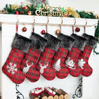 LUBOT Set of 6 Christmas Stockings(20inch) Large Family Xmas Stocking Glitter Silhouette Buffalo Red Plaid Rustic Farmhouse Country Fireplace Hanging Decorations - Image 2