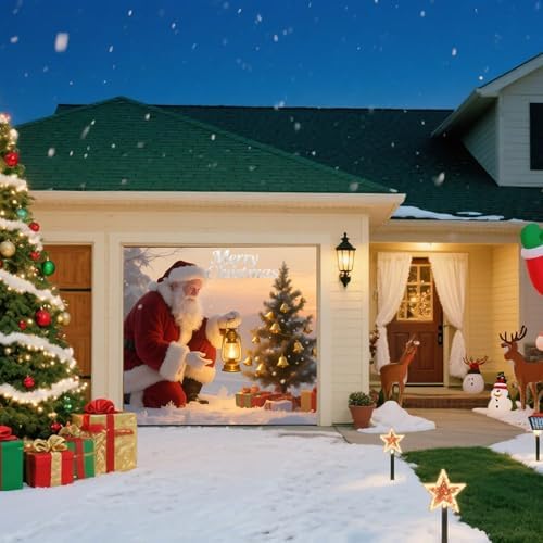 Christmas Garage Door Banner – Santa Claus, Xmas Tree & Gift Boxes, Large Waterproof Reusable Outdoor Holiday Cover for Home, Yard, Party & Photo Backdrop,8 × 7ft/2.4 × 2.1m - Image 5