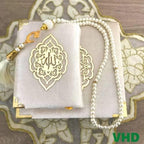 VOGUEHOMEDECOR Velvet Covered Quran Tasbeeh Islamic Gift Set | Holy Prayer Beads Wooden Box Birthday, Wedding Islam Graduation Muslim Favor Eid, Ramadan (White) Small Size / (6 x 6 in) Box-(3.8 4.85 - Image 4