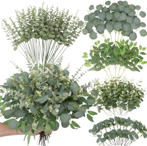 Daynight 120 Pcs Artificial Mixed Eucalyptus Stems Bulk, Green by Unknown