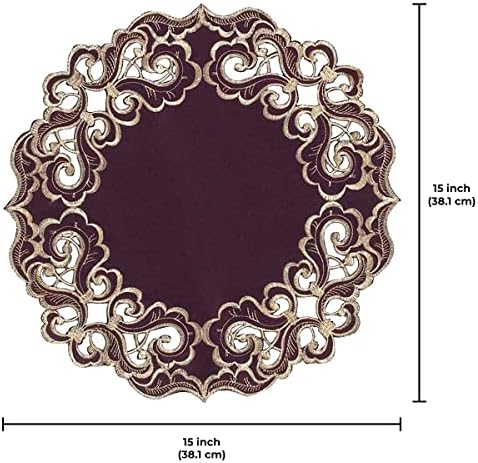 Decozen Set of 8 Doilies for Table, Lace Doilies - Rustic, Crochet, Farmhouse, Kitchen, Dining Table Centerpiece Decor - Round Christmas Placemats for Home 15 inch Gold Plum, The Granada Collection - Image 5