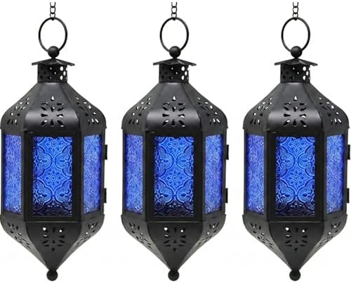 Vela Lanterns Decorative Indoor Hanging Candle Holder, Cobalt Blue, 3-Pack by VelaCandleLanterns