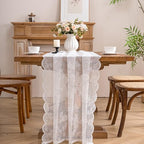 White Lace Table Runner with Floral Embroidered (6pcs, 28”x118”) by Winotic