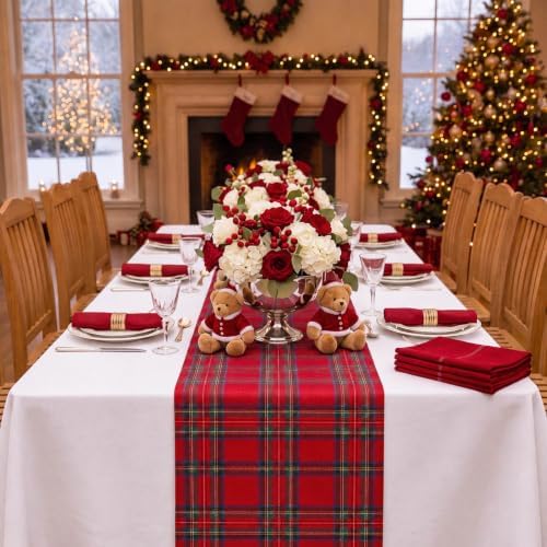 HunnmingRe 6 Pcs Red Christmas Tartan Plaid Table Runner 13 x 72 - Image 4
