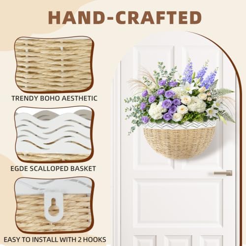 Scalloped Wall Baskets - 2 Pcs Boho Hanging Wall Basket Decor - Image 5