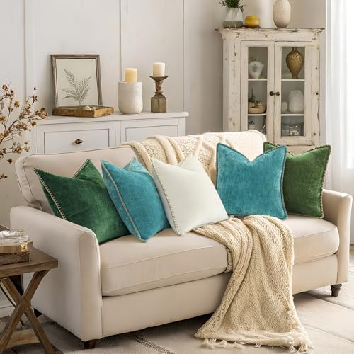decorUhome Soft Chenille Throw Pillow Covers 24x24 Set of 2 Turquoise - Image 6