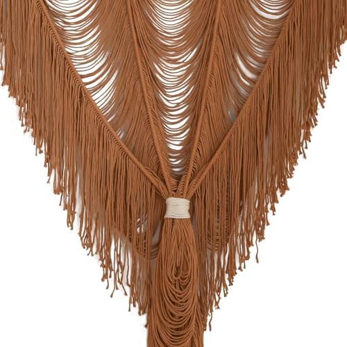 Macrame Curtain Boho Handmade Fiber Art Khaki Window Decor Yarn 59" W*75" L - Image 6