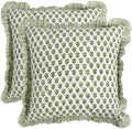 CPC Block Print Ruffle Throw Pillow Cover Emerald Green 16"x16", Pack of 2 by COTTONPRINTCLUB