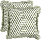 CPC Block Print Ruffle Throw Pillow Cover Emerald Green 16"x16", Pack of 2 by COTTONPRINTCLUB