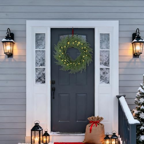 24 inch Christmas Wreath, Christmas Wreath for Front Door, Christmas Door Wreath Decor for Xmas Indoor Outdoor Holiday Decor (Real Touch) - Image 5