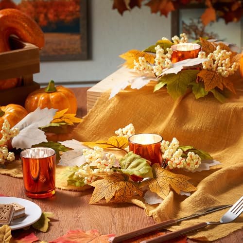 Umigy 6 Set Fall Candle Holders Glass Votive, Maple Leaf, Rustic Color - Image 6