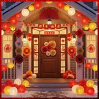45 Pcs Chinese Lunar New Year Decorations, 2026 Year of the Horse Red Paper Fans Lanterns Lunar Horse Banner Fu Character Window Stickers Luck Hanging Ornaments Vietnamese Tet Party Supplies - Image 5