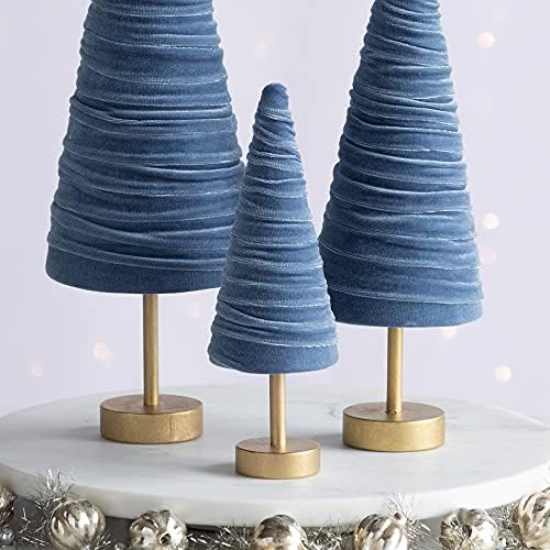 Slate Blue Pedestal Velvet Trees Set of 3, Artisan Mantel Accent, Boy Nursery, Valentine Tree Tabletop, Winter Table Centerpiece, Modern Shelf Decor (Slate Blue) - Image 3