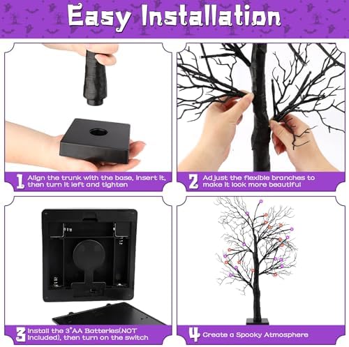 Halloween Decorations Indoor - 2Pack 24 Inch Spooky Black Tree with Lights, Lighted Tabletop Tree with Timer for Halloween Decorations Indoor Party Decor - Image 3