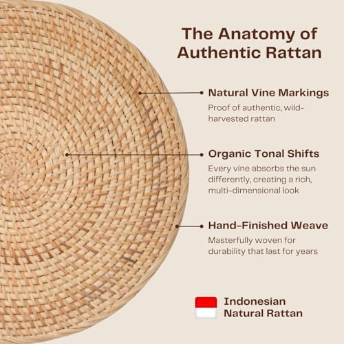 4-Pack Rattan Placemats - 13-inch Round Placemats (Natural Rattan Color) - Woven Place Mats, Round Table Mats - Wicker Chargers for Dinner Plates, Plate Chargers Boho - Image 4