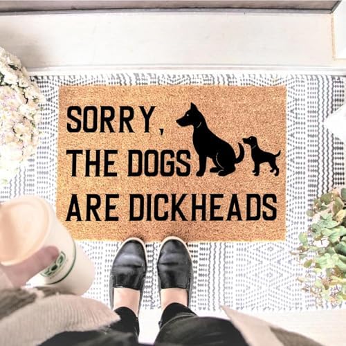 Funny Coir Doormat Sorry The Dogs are Dickheads Front Door Mat Entryway Outdoor Mats with Heavy Duty Front Porch Welcome Mats Coconut Brown House Warming Gift Mat Outdoor Decor Rugs 23.7x15.7 inch - Image 2
