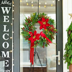 Pinkpuii Pre-Lit Christmas Wreaths for Front Door 24 Inch Christmas Wreath with Lights,Large Winter Wreath with Cardinal Birds,Poinsettia,Green Evergreen Pine Needles Red Berries Holiday Wreath Decor - Image 2