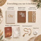 5Pcs Set: 3 Linen Decorative Books for Home Decor, Wood Knot & Bead Garland - Image 3